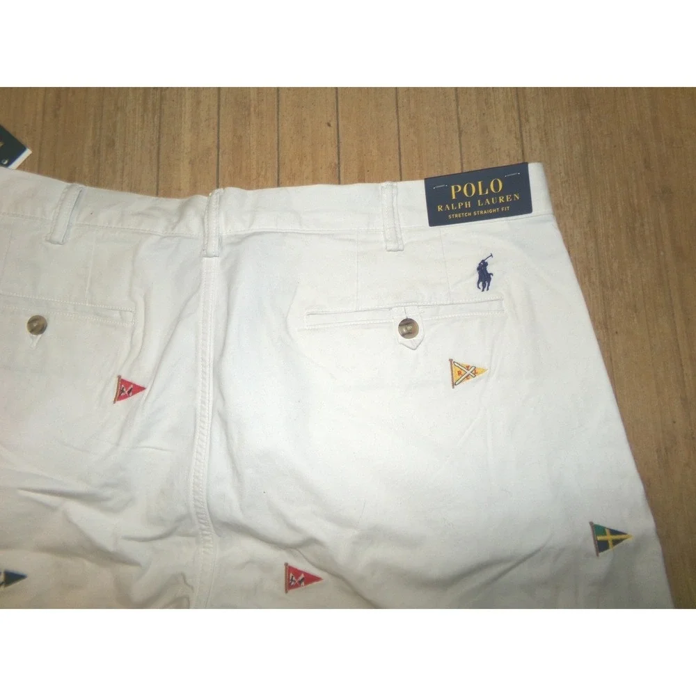MENS POLO RALPH LAUREN‎ SZ 38 STRETCH STRAIGHT FIT SHORTS~WHITE / FLAGS~NWT
